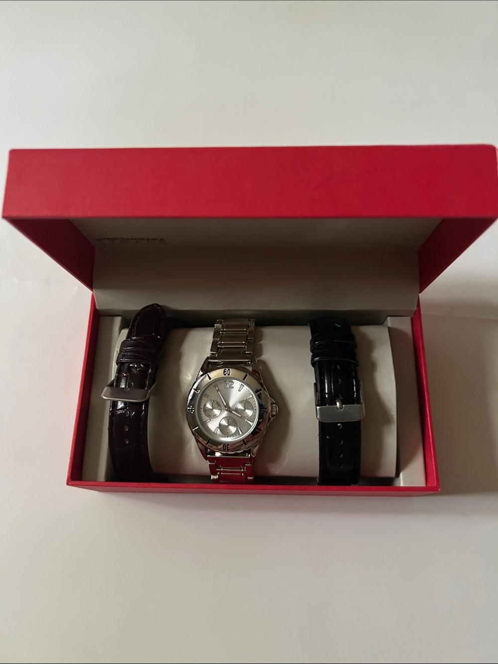 Silver color Watch with Brown and Black Strap Options